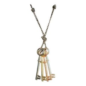 Macy’s Silver And Gold Tone Skeleton Key Pendant Necklace Boho Vintage Style